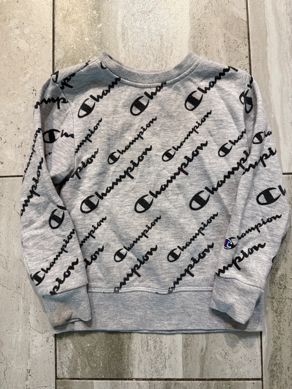 Champion Gray Crewneck with Black Script Logo Print